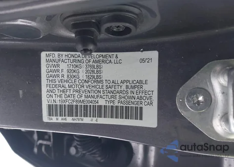 2021 Honda Civic Sport z USA, uszkodzony, nr VIN 19XFC2F89ME004054